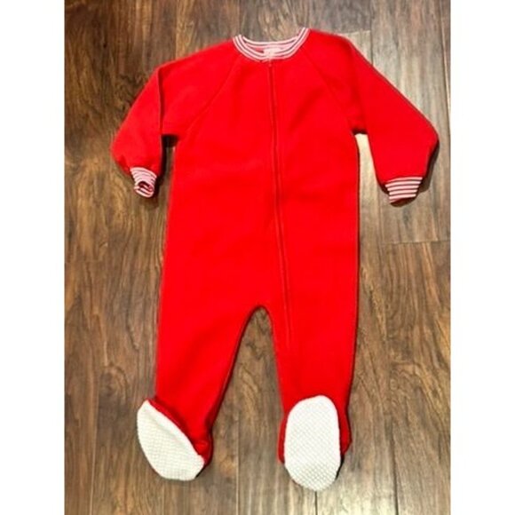 Vintage Carters Red Footed Fleece Pajamas 3T Striped Cuffs Toddler Sleepwear - Picture 1 of 4